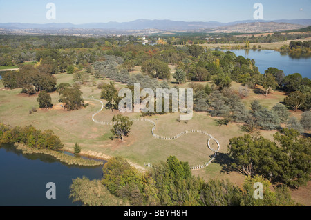 SIEV X Memorial Weston Park Yarralumla and Lake Burley Griffin Canberra ACT Australia aerial Stock Photo