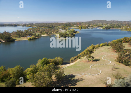 SIEV X Memorial Weston Park Yarralumla and Lake Burley Griffin Canberra ACT Australia aerial Stock Photo