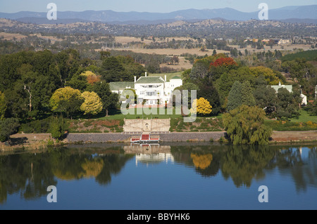 Government House in Autumn Yarralumla and Lake Burley Griffin Canberra ACT Australia aerial Stock Photo