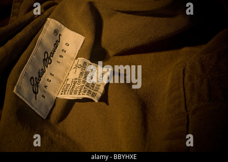 A label on an Eddie Bauer shirt is seen in New York Stock Photo