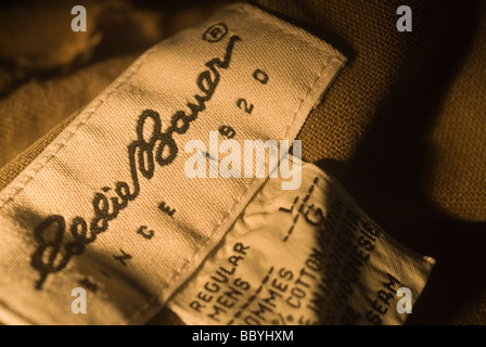 A label on an Eddie Bauer shirt is seen in New York Stock Photo