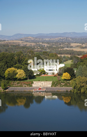 Government House in Autumn Yarralumla and Lake Burley Griffin Canberra ACT Australia aerial Stock Photo