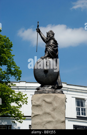 Statue of King Alfred the Great and white building in Winchester High Street Hampshire England Stock Photo