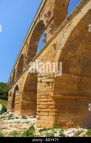 Ancient roman aqueduct Pont du Gard Languedoc-Rousillon France Stock Photo