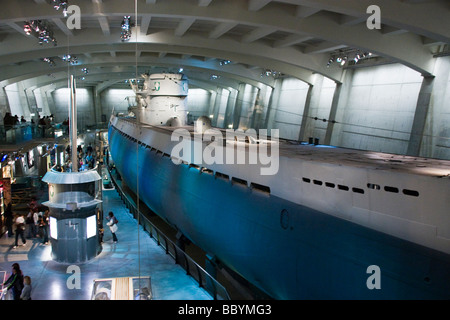 Captured German submarine U-505 in indoor display in museum in Chicago Stock Photo