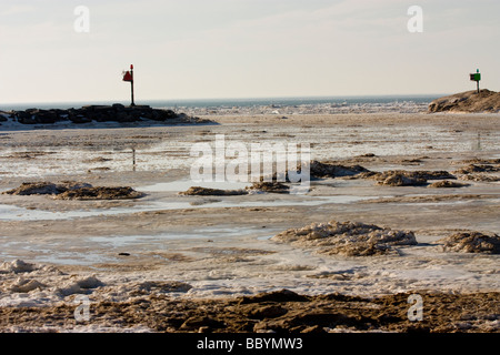 Frozen New Buffalo Michigan harbor in winter Stock Photo