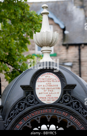 Inscription on water fountain in the market place of Middleton in Teesdale Co Durham Stock Photo