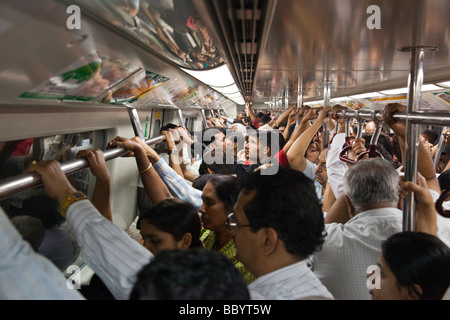 Inside a Delhi Subway Train in New Delhi India Stock Photo