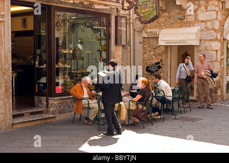 Bar cafe on Corso Umberto by Taormina, Sicily, Italy Stock Photo