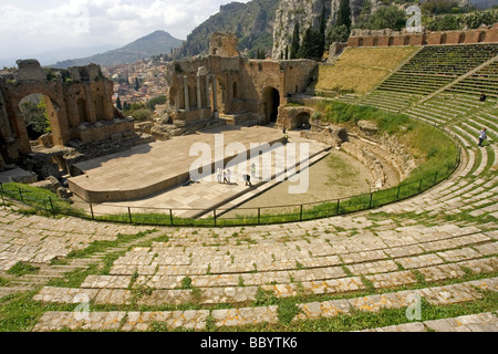 Greek theatre, Teatro Greco, 3rd century B.C. amphitheatre, Taormina, Sicily, Italy Stock Photo