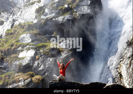 Waterfall of the Ganderbach stream near Barbian, Eisack Valley, South Tyrol, Italy, Europe Stock Photo