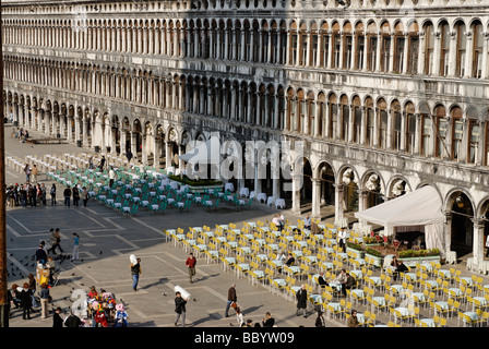 View from the San Marco's basilica to the Piazza San Marco, with the Cafe Quadri, Venice, Venezia, Italy, Europe Stock Photo