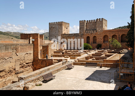 View from the Torre de la Vela to the Alcazaba, Alhambra, Granada, Andalusia, Spain, Europe Stock Photo