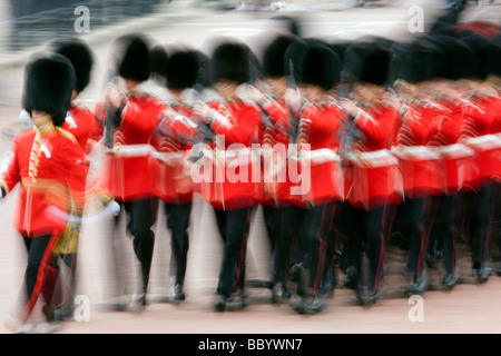 Soldiers of the British Armies Guards Regiments marching in The Mall, London during the celebration of the Queen's birthday Stock Photo