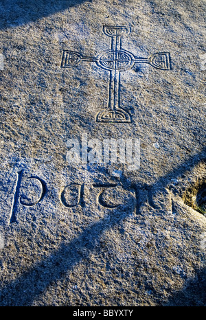 St Patrick's (claimed) Burial Stone, Downpatrick Cathedral, Downpatrick, County Down, Ireland Stock Photo