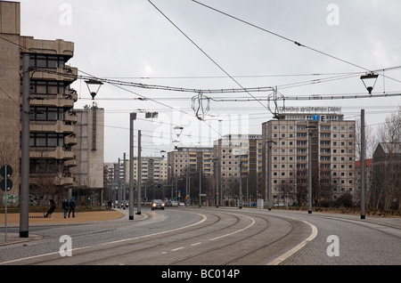 View from Postplatz to the concrete buildings in Schweriner Strasse Stock Photo