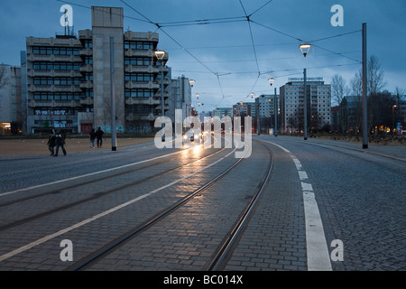 View from Postplatz to the concrete buildings in Schweriner Strasse Stock Photo