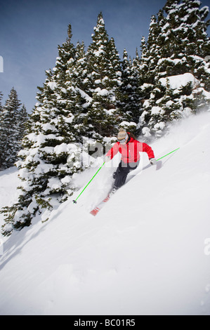 Woman skiing in Breckenridge, Colorado. Stock Photo