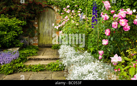 A corner of the Rose Garden at Broadleas Garden Devizes Wiltshire England UK