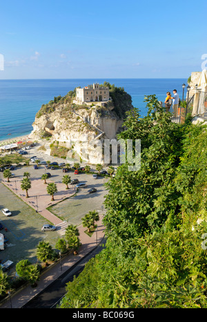 Santa Maria dell'Isola sitting on a rocky hill, Tropea IT Stock Photo