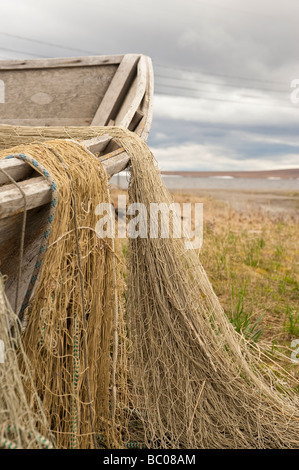 Fishing Nets Hang Over The Side Of An Old Wood Fishing Boat Teller 