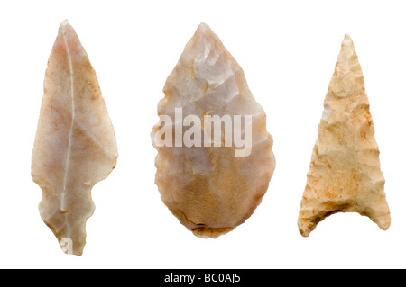 Neolithic Arrowheads; Sahara desert; c4000BC; 26mm 28mm and 33mm long Stock Photo