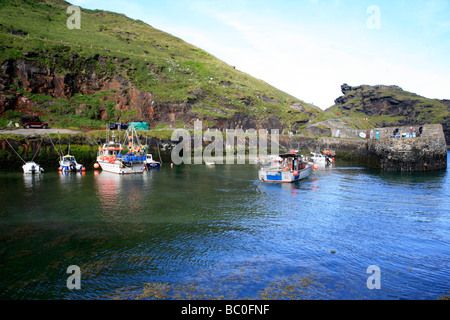 Fishing Boats Moored in Boscastle Harbour Stock Photo