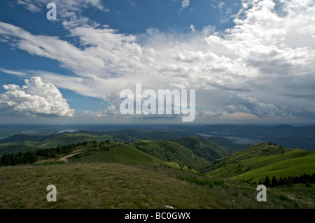 Orta Lake and Lake Maggiore seen from the top of Mottarone mountain Stock Photo