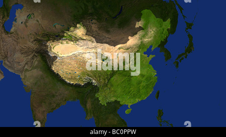 satellite image of china with surrounding countries darkened Stock Photo