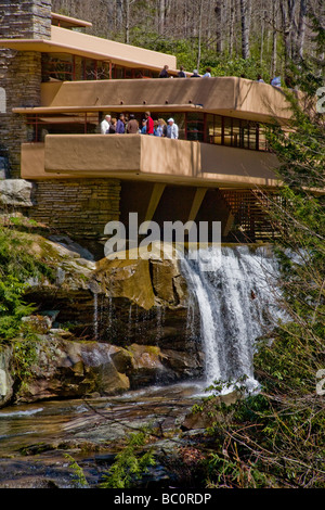 Upstream exterior view of Fallingwater. Also known as the Edgar J. Kaufmann Sr. Residence, Fallingwater was designed by American Stock Photo