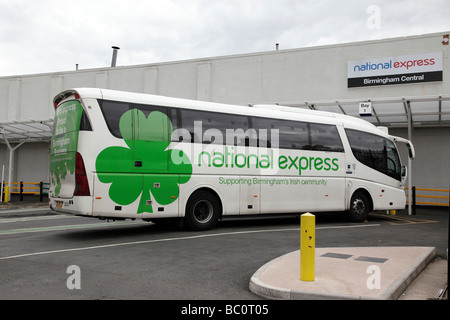 national express birmingham central bus station the livery on the coach supporting the irish community digbeth birmingham uk Stock Photo
