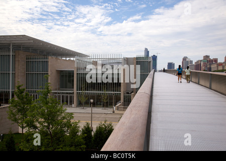 Nichols Bridgeway from Millennium Park and the Modern Wing of the Art Institute Chicago Illinois Stock Photo