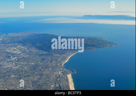 Los Angeles towards Rancho Palos Verdes and Bluff Cove, with Santa Catalina Island in the background CA Stock Photo