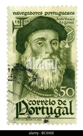 Old Portuguese postage stamp with explorer Vasco Da Gama Stock Photo