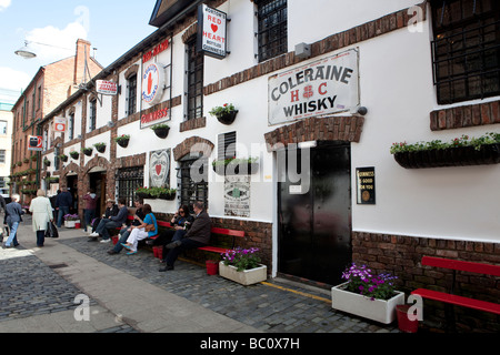 Front door of a pub in a street of North Belfast,  Ulster Folk, Guinness, Northern Ireland, United Kingdom Stock Photo