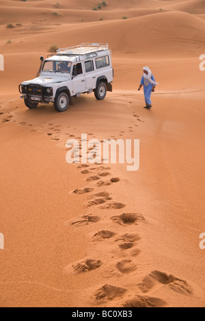 Footprints through sand dunes, near Corralejo, Fuerteventura, Canary ...