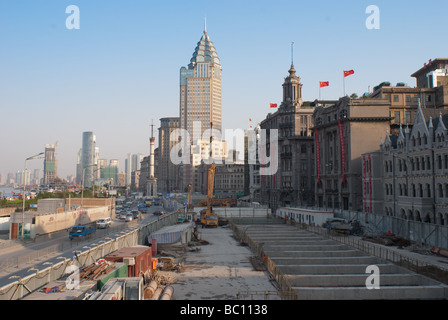 Reconstruction project of riverside along Bund planned for World Expo 2010 Shanghai China Stock Photo