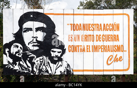 Socialist billboard with a quote from Che Guevara. TODA NUESTRA ACCION ES UN GRITO DE GUERRA CONTRA IMPERIALISMO...CHE. Cuba Stock Photo