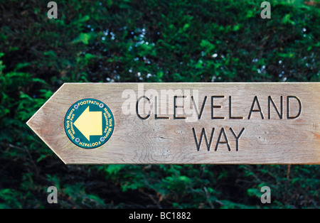 Cleveland Way footpath sign at Robin Hoods Bay, North Yorkshire Stock Photo