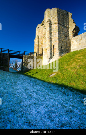 England Northumberland Warkworth Castle English Heritage 12th century stone motte and bailey fortress Stock Photo