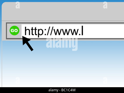 World Wide Web browser background with cursor arrow green button and copy space Stock Photo