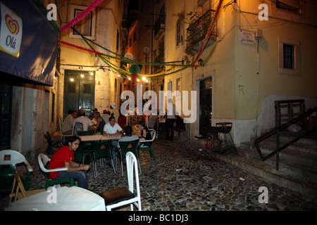 Decorated streets during the festival of Santos populares Lisbon Stock Photo