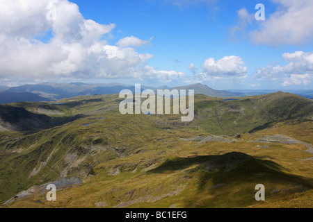 A view north from the summit of Moelwyn Mawr, Snowdonia, showing a distant Moel Siabod and the Carneddau range Stock Photo