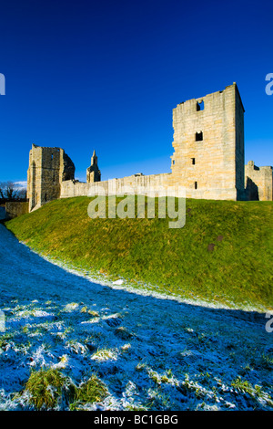 England Northumberland Warkworth Castle English Heritage 12th century stone motte and bailey fortress Stock Photo