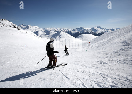 Skiing the wide and uncrowded slopes on Whistler Mountain part of the venue for the 2010 winter olympic games Canada Stock Photo