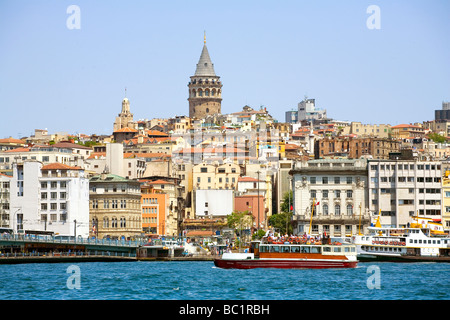 View across the Bosphorus to Beyoglu and the Galata Tower Istanbul Stock Photo