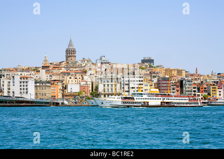 View across the Bosphorus to Beyoglu and the Galata Tower Istanbul Stock Photo