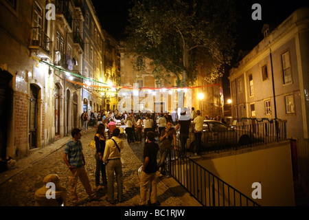 Streets at night during the festival of Santos populares Lisbon Stock Photo