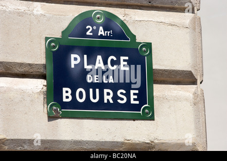 La Bourse Street Sign,Paris Stock Exchange Stock Photo