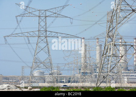 Electricity Pylons And Power Station Stock Photo